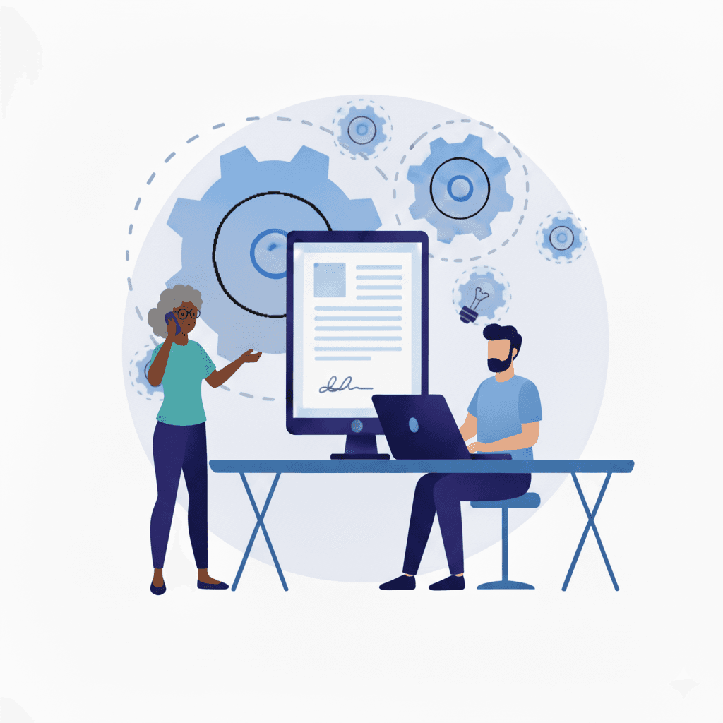 A team collaborating on client documents